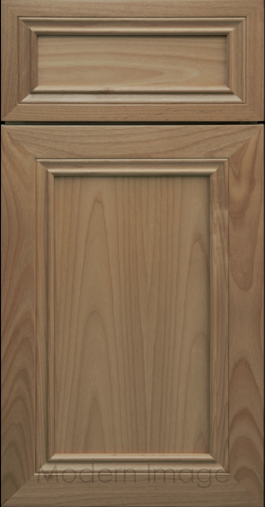 Corona Flat Panel Kitchen Cabinet in Warm Gray Stain with mitered molding